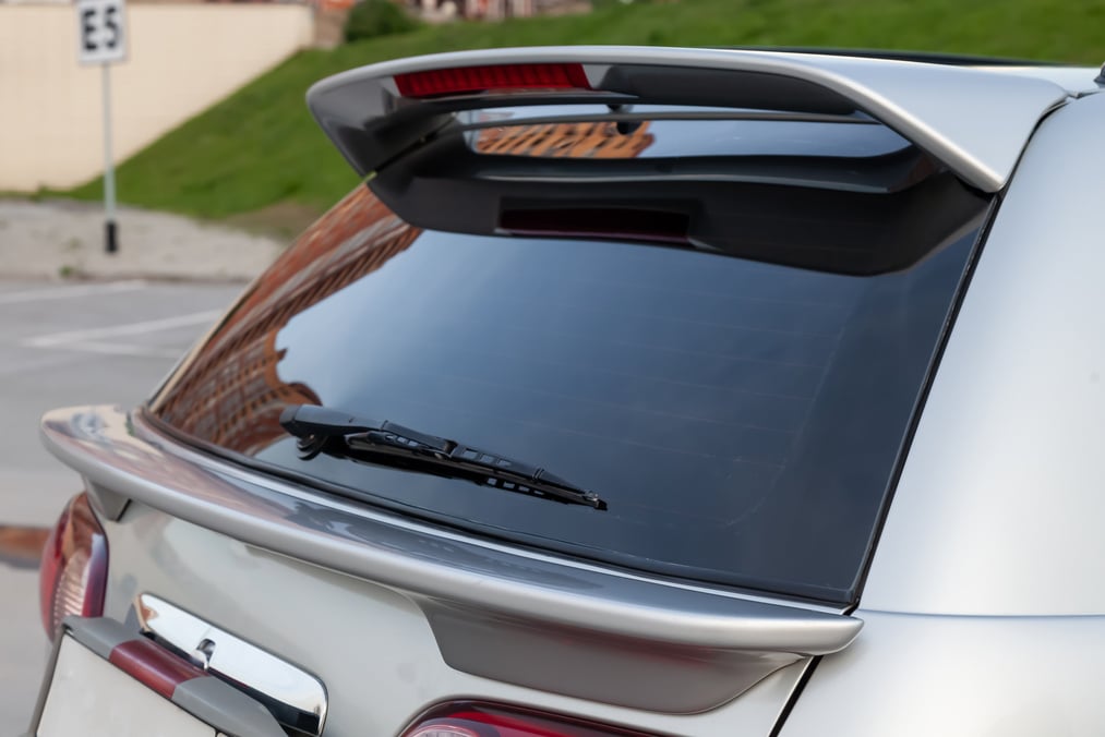 Rear View of a Gray Glass Hatchback